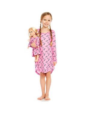 Leveret Girls And Matching Doll Nightgown Horse - Pink
