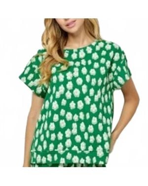 See And Be Seen Flower Jacquard Short Sleeve Top - Green