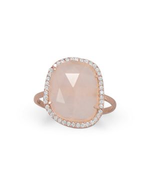 Liv Oliver 18K Rose Plated Rose Quartz Oval Cz Ring - Pink