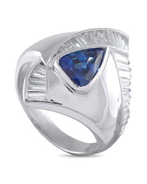 LB Exclusive Platinum 1.18 Ct Diamond And 2.13 Ct Sapphire Statement Ring #5280 - Metallic