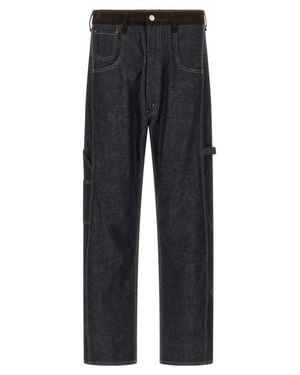 Junya Watanabe High Waist Denim Jeans With Contrast Stitching And Suede Inserts - Blue