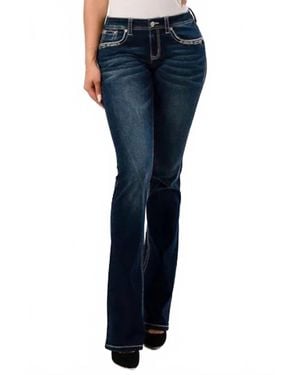 Grace In La Mid-Rise Sequin Embroidered Bootcut Jean - Blue