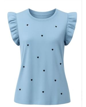 Another Love Portia Cap Sleeve Top With Hearts - Blue