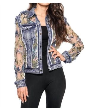 Adore Denim Lace Jacket With Embroidery - Blue