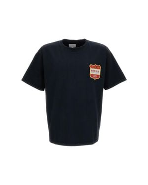 Rhude Washed Cotton Oversized T-Shirt With Graphic Prints - Blue