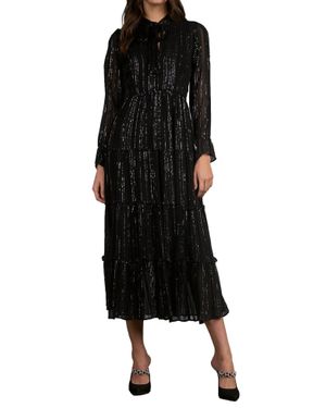 Elan Shimmer Tie Neck Midi - Black