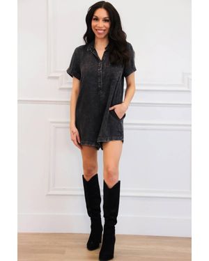 Day + Moon Every Day Casual Washed Denim Romper - Black