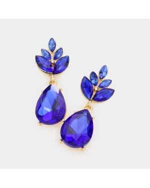 Fashnzfab Crystal Teardrop Cluster Vine Evening Earrings - Blue