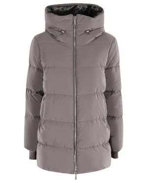 Moorer Padded Quilted Down Coat With High Collar And Hood - Gray