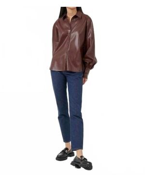French Connection Etta Vegan Leather Puff Sleeve Blouse - Blue