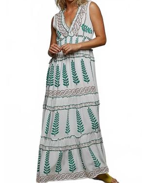 Pol V Neck Ruffle Woven Sleeveless Long Dress - Green