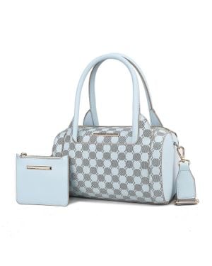 MKF Collection by Mia K Adhara Satchel Bag With Pouch Vegan Leather Circular Print Hobo Handbag Purse By Mia K - Blue