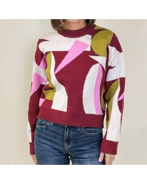 Thml Mock Neck Abstract Sweater - Pink