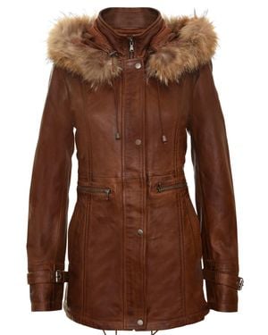 Infinity Leather Warm Hooded Parka Jacket-Northwich - Brown