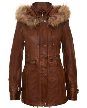 Infinity Leather Warm Hooded Parka Jacket-Northwich - Brown