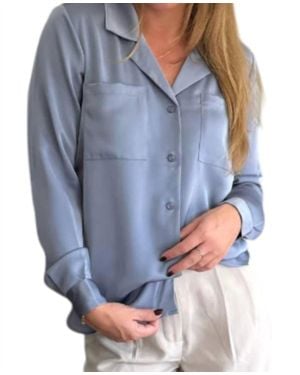 Bobi Silky Long Sleeve Button Up Top - Blue