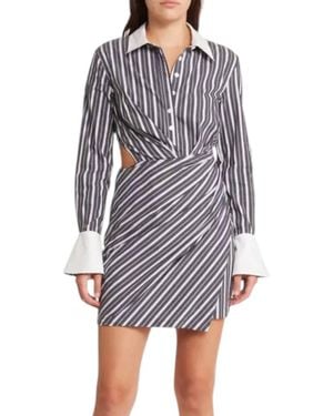 Moon River Lauren Striped Mini Dress - Gray