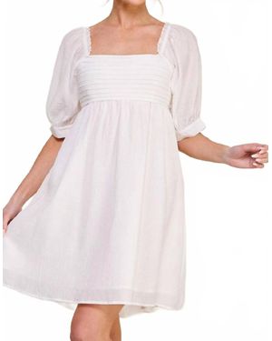 Allie Rose Textured Puff Sleeve Babydoll Dress - White