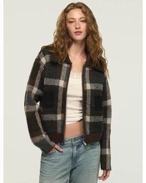 Lucky Brand Plaid Bomber Sweater - Blue