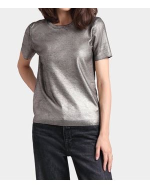 Minnie Rose Metallic Short Sleeve Crew Shirt - Gray