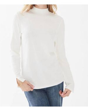 Fdj Idina Ribbed Mock Neck Split Long Sleeve Top - White