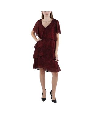 SLNY Metallic Above Knee Shift Dress - Red