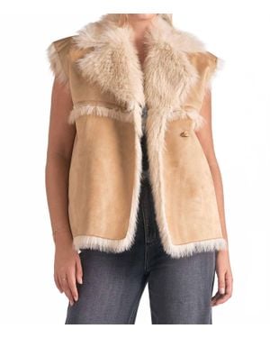 Elan Eloise Long Faux Fur Vest - Blue