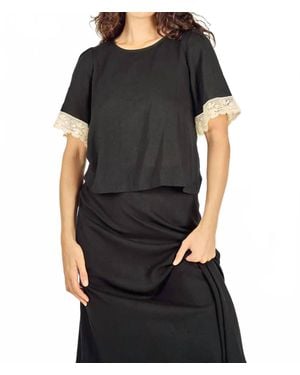 Traffic People Locust Lace Sleeve Top - Black