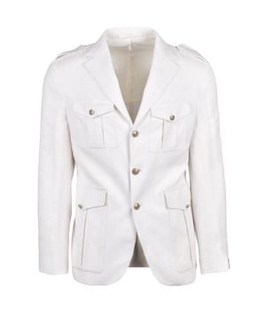 Eleventy Linen Alpaca Silk Military Jacket - White