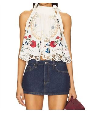 Sea Celia Embroidery Halter Top - Blue