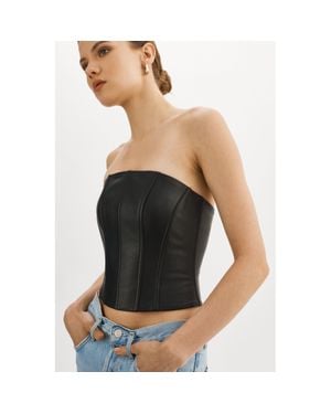 Lamarque Davina Leather Bustier - Black
