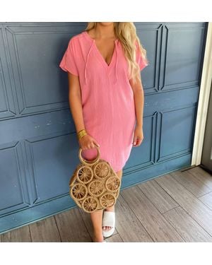 Bobi Split Neck Dress - Blue
