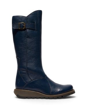 Fly London Leather Wedge Heel Knee High Long Boots - Blue