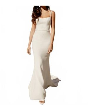 Sincerity Beaded Crepe Fit And Flare Wedding Gown - White