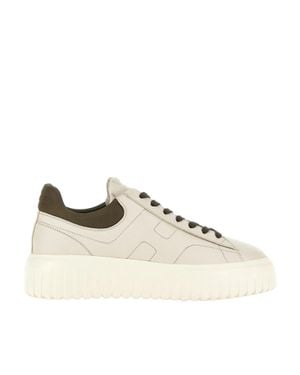 Hogan Versatile Ivory Leather Sneakers With H-Stripes Design - Natural