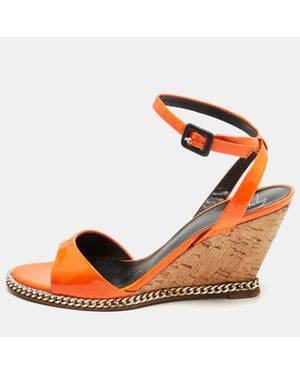 Giuseppe Zanotti Patent Leather Ankle-Strap Chain Wedge Sandals - Orange