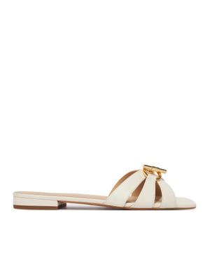 Ralph Lauren Minimalist Flat Slide Sandals With-Tone Buckle - Natural