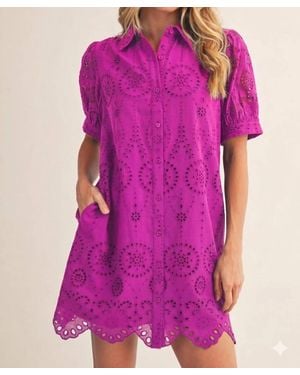 Jodifil Eyelet Button-Down Dress - Pink