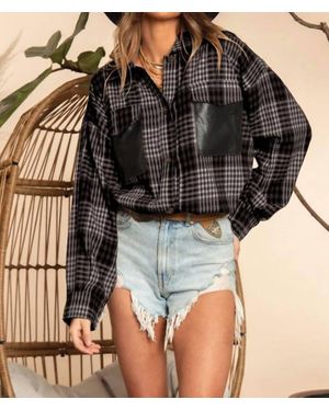 Blue Buttercup Faux Leather Pocket Flannel - Black