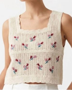 Pol Crop Crochet Tank - Natural