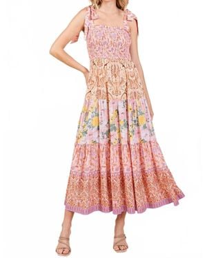 Mittoshop Tube Patchwork Border Print Midi Dress - Pink