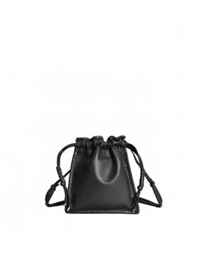 LEMIZ Mini Bowie Drawstring Crossbody Leather Bag - Black