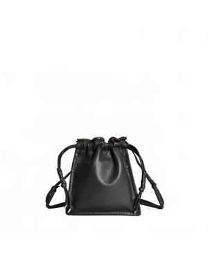 LEMIZ Mini Bowie Drawstring Crossbody Leather Bag - Black
