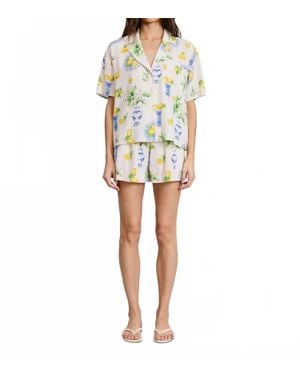 Flat White Italia Lemon Button Down Top - Multicolor