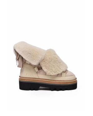 Hogan Leather Shearling Boots - Natural