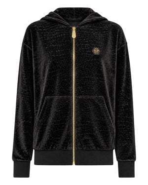 Philipp Plein Chenille Zip Hoodie Cocco - Black