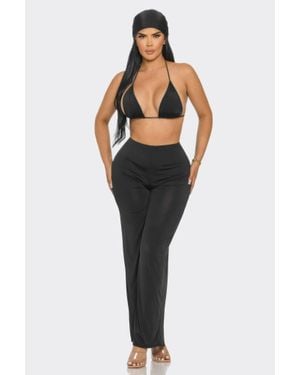 TRUEDAMES Bra Top And Pants And Bandana Set - Black