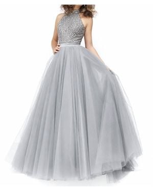 Sherri Hill Beaded Tulle Ball Gown - Gray