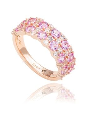 Suzy Levian Rose Sterling Natural Sapphire And Diamond Accent Double Row Band - Pink
