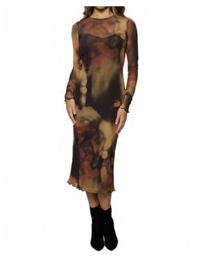 Lost + Wander Luminous Shadow Power Mesh Midi Dress - Brown